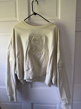 Cleveland Browns Embroidered dog Cream Crewneck Sweatshirt